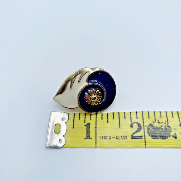 Vintage Large Gold Tone Enamel Navy White Abstract Earrings Statement Heavy 80s - Picture 6 of 6